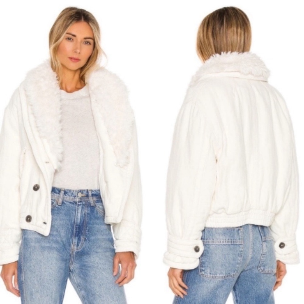 FREE PEOPLE Georgie Oversized Crop Jacket In Ivory Size M